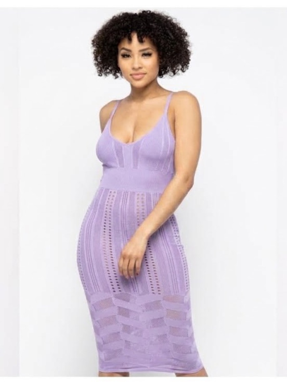Lilac Knit Bodycon sheer Midi Dress - Women's Sleeveless Dress